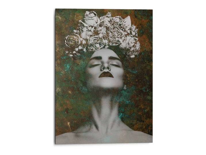 Wandbild Frau mit Blumenkranz Druck auf Alu Dibond Braun 50 x 70 x 2cm
