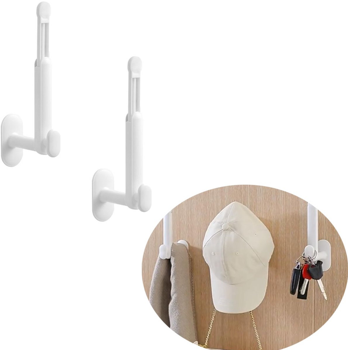 Set van 2 zelfklevende telescopische wandkapstokken en handdoekhouders voor in de badkamer of keuken