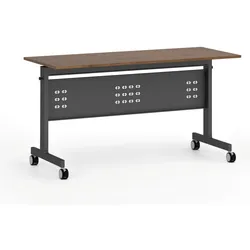Mobiler Schreibtisch PRIMO MOBI, 140x60 cm, schwarzes Metallgestell, Nussbaum