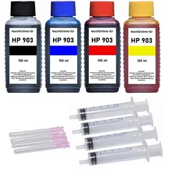 Nachfüllset für HP 903 + 903XL Druckerpatronen - 4 x 100 ml Druckertinte + Zubehör