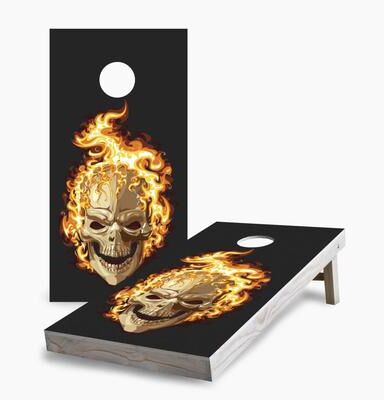 Skip's Garage Flaming Skull Cornhole Boards