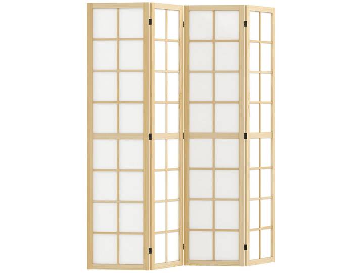 Homcom Paravent 4-teilig 160 x 170 cm Trennwand Raumteiler für Wohnzimmer Natur, Naturfarben, Holz, 1.7x170x160 cm, Wohnzimmer, Raumteiler, Paravents
