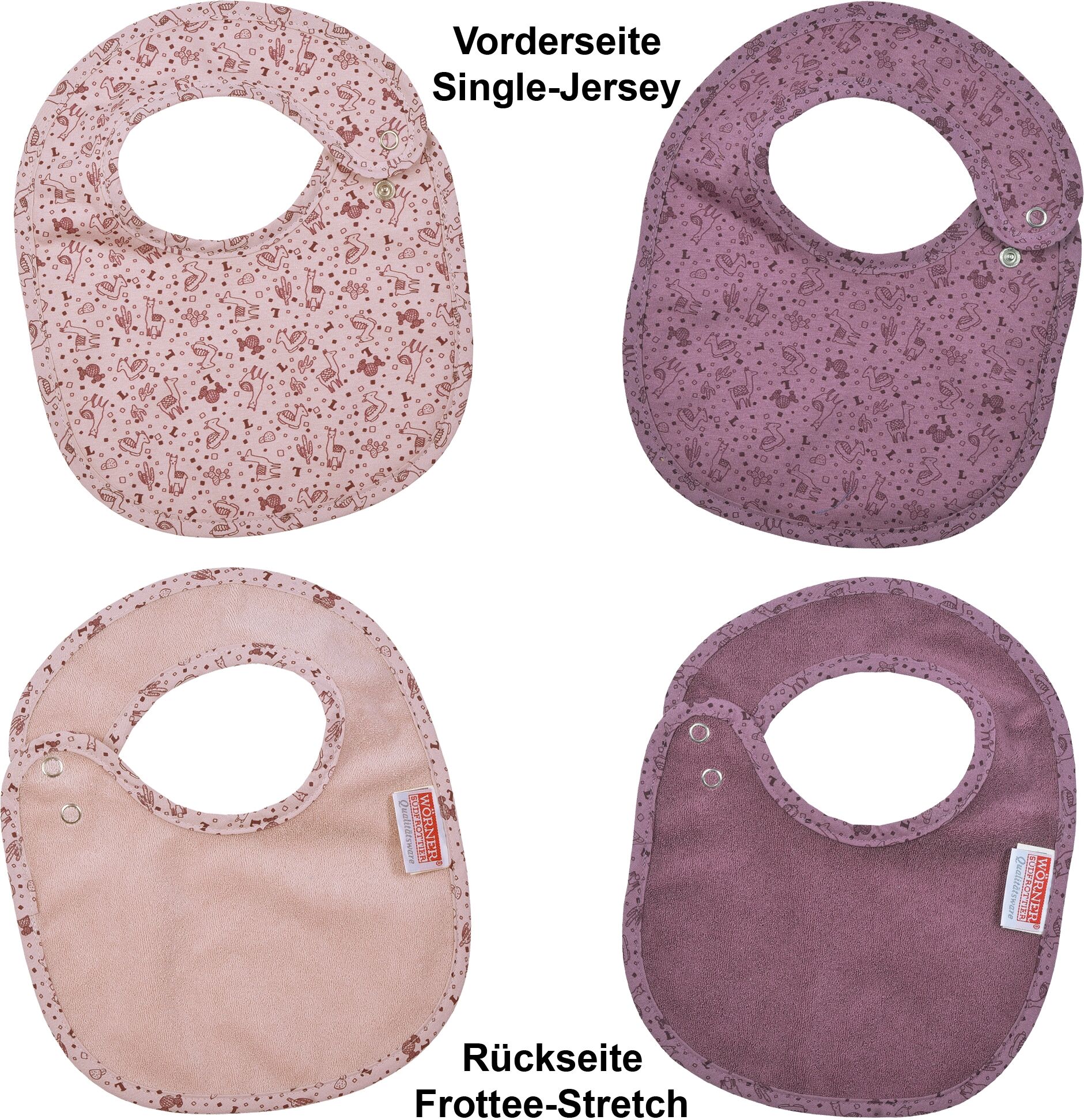 Lätzchen WÖRNER "Lamas rosa Druckknopflatz 22x29 cm", Baby, rosa, Baumwolle, Materialmix, Lätzchen Lätzchen, mit Druckknöpfen, maschinenwaschbar, trocknergeeignet