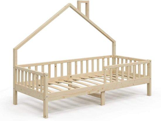 Famanu Spielbett mit Hausform aus Massivholz, 90x200 cm, Naturfarben
