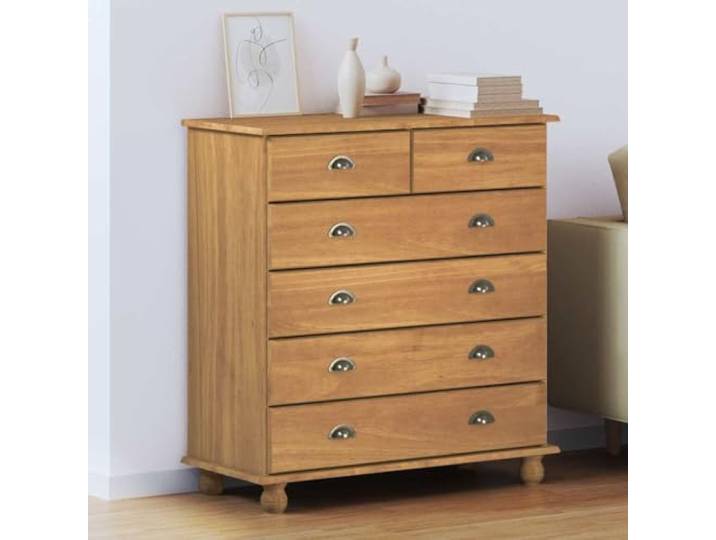 Kommode Aus Massivem Kiefernholz Braun 91 x 40 x 95,5 cm Mit Schubladen Massives Kiefernholz, natürliche Maserung, Schubladengriffe, platzsparendes Design, vielseitig einsetzbar