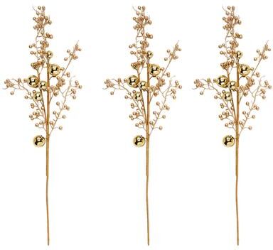 Worth Imports "30"" Artificial Christmas Berries and Shiny Balls Spray, Gold, Set of 3 - 30"