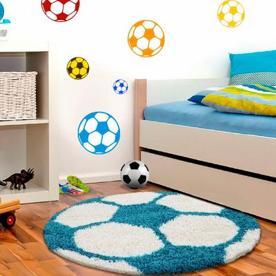 Kinderteppich AYYILDIZ TEPPICHE "Fun 6001" Gr. 10, blau (türkis), H:30mm Ø:120cm, Kunstfaser, Teppiche, Kinderteppich, robuster Kurzflor, Fussball, Kinderzimmer