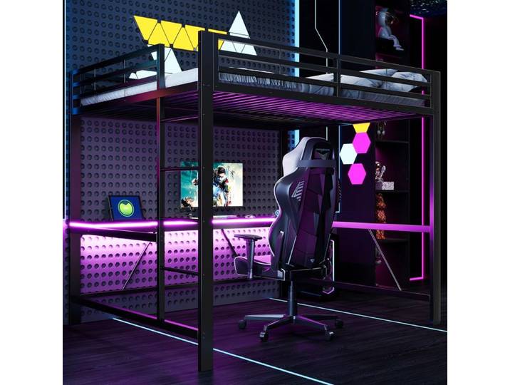 Lit mezzanine - ZEVKOR - Lit mezzanine Double 160×200 cm - Bureau intégré - LED intégrée - Métal noir