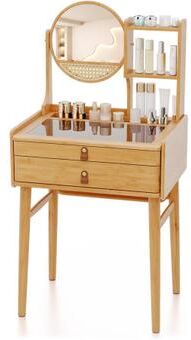 Costway Small Vanity Desk 23.5 Inch Compact Makeup Table with Mirror-Natural