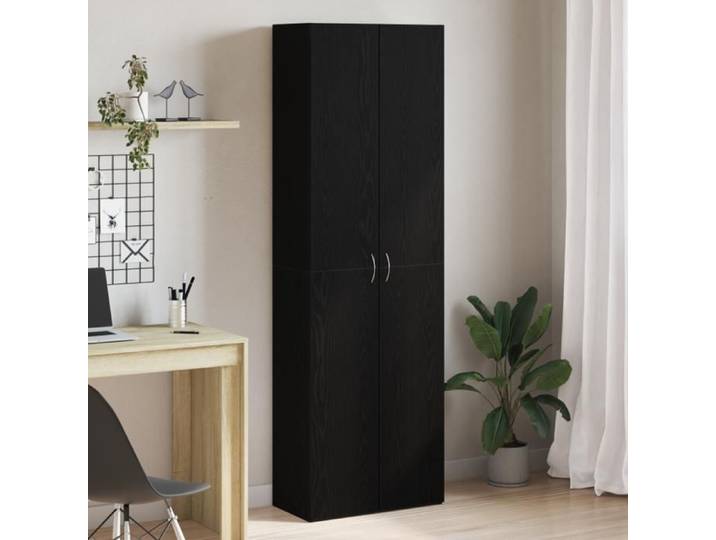 Armoire de bureau Noir Chêne 60x32x190 cm en bois composite