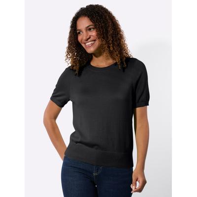 Kurzarmpullover CASUAL LOOKS "Kurzarm-Pullover", Damen, Gr. 42, schwarz, 100% Baumwolle, unifarben, Pullover