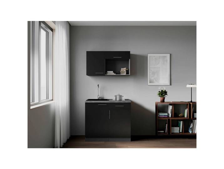 Respekta Miniküche Oliver, Schwarz, 1 Schublade(n) Schubladen, seitenverkehrt montierbar, nur wie online abgebildet bestellbar, 100 cm, links aufbaubar, rechts aufbaubar, Küchen, Miniküchen