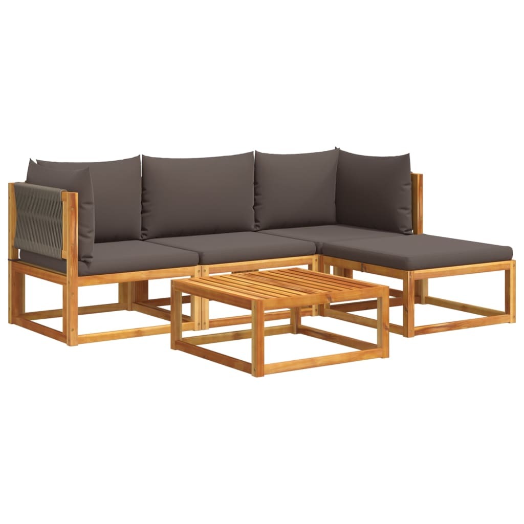 5-tlg. Gartensofa-Set mit Kissen Holz Akazie & Seil