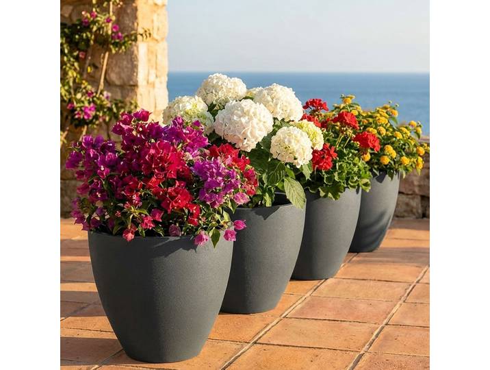 4er-Set Blumentopf rund, 38cm, graphit
