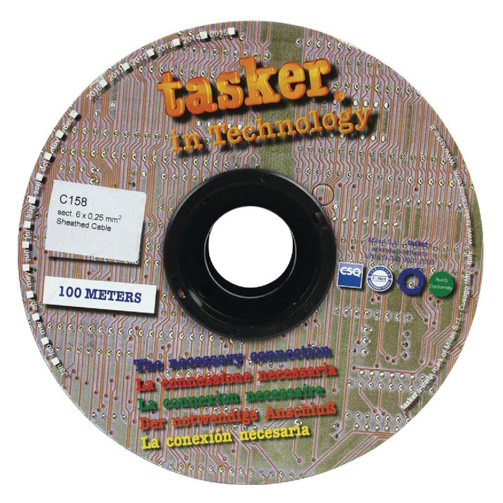 Tasker Datenkabel auf Rolle 6x 0.25 - 100 m Schwarz (100 m) (C158)