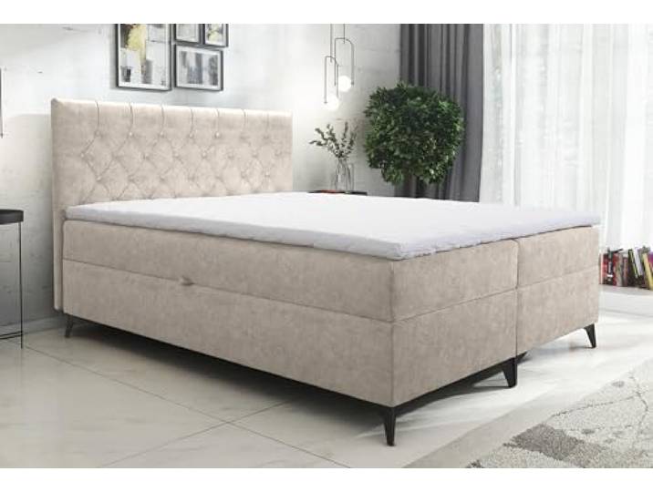 AX Living Boxspringbetten 160x200 mit Bettkasten Palmeria in Beige Bonell-Matratzen & Topper – inklusive. Liegehöhe von 64 cm. Schlaffläche von 160x200 cm. Gepolstertes Kopfteil.