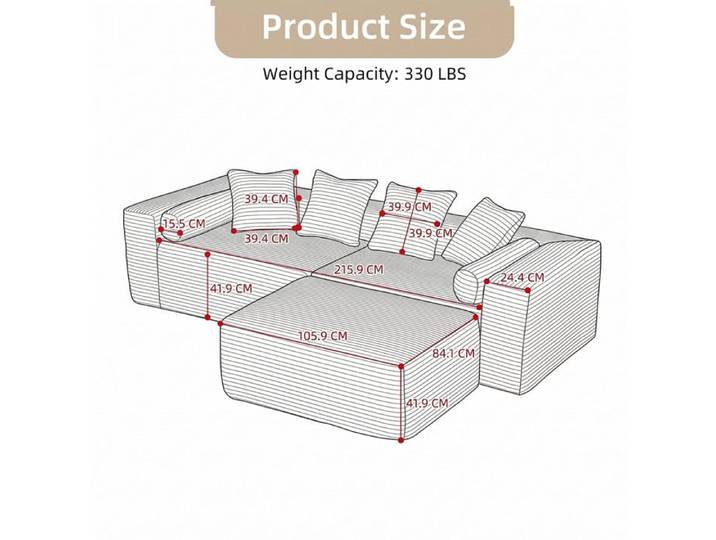 Canapé d angle modulable 3 places en L avec méridienne chenille beige sans outils 266 x 110 cm Grjofek