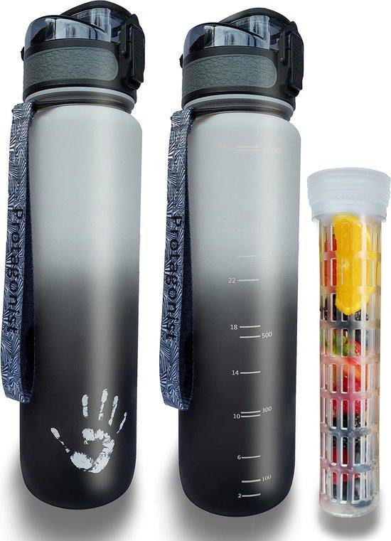 Unyqoos Drinkfles van Tritan, 1 liter, BPA-vrij, zwart/wit