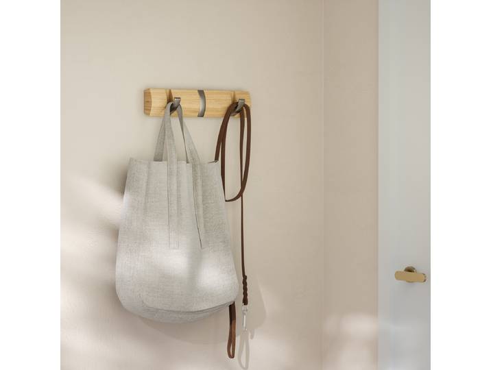 Garderobenleiste Flip 30cm Holz/Esche/Silber