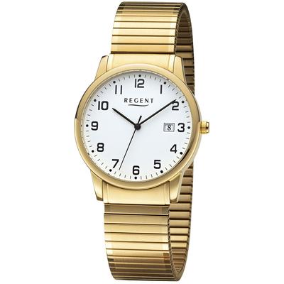 Quarzuhr REGENT, gold (gelbgoldfarben, weiß, weiß), Armbanduhren, Damen, goldfarben, Quarzuhr, Armbanduhr, Herrenuhr, Damenuhr, Datum, Flexband, Zugband