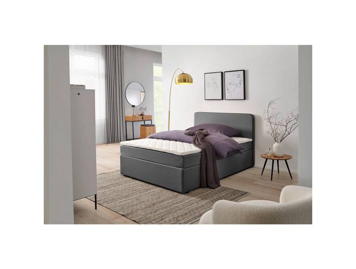 Z2 Boxbett ANTON, Stoff, graufarbene Oberfläche, abgerundetes Kopfteil, Bonellfederkern-Matratze, 140 x 102 x 209 cm