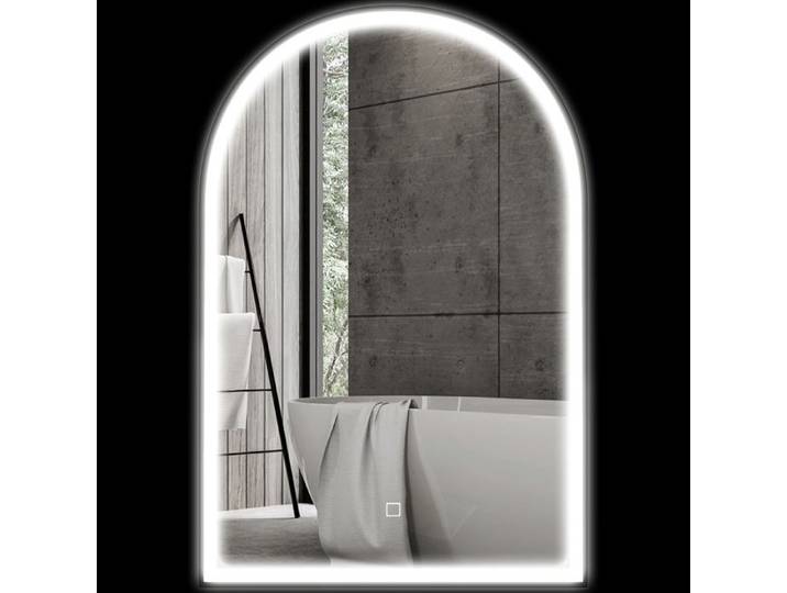 LIA Miroir de salle de bain LED 90 x 60cm mural 3 couleurs arqué cadre en aluminium désembuage et interrupteur tactile