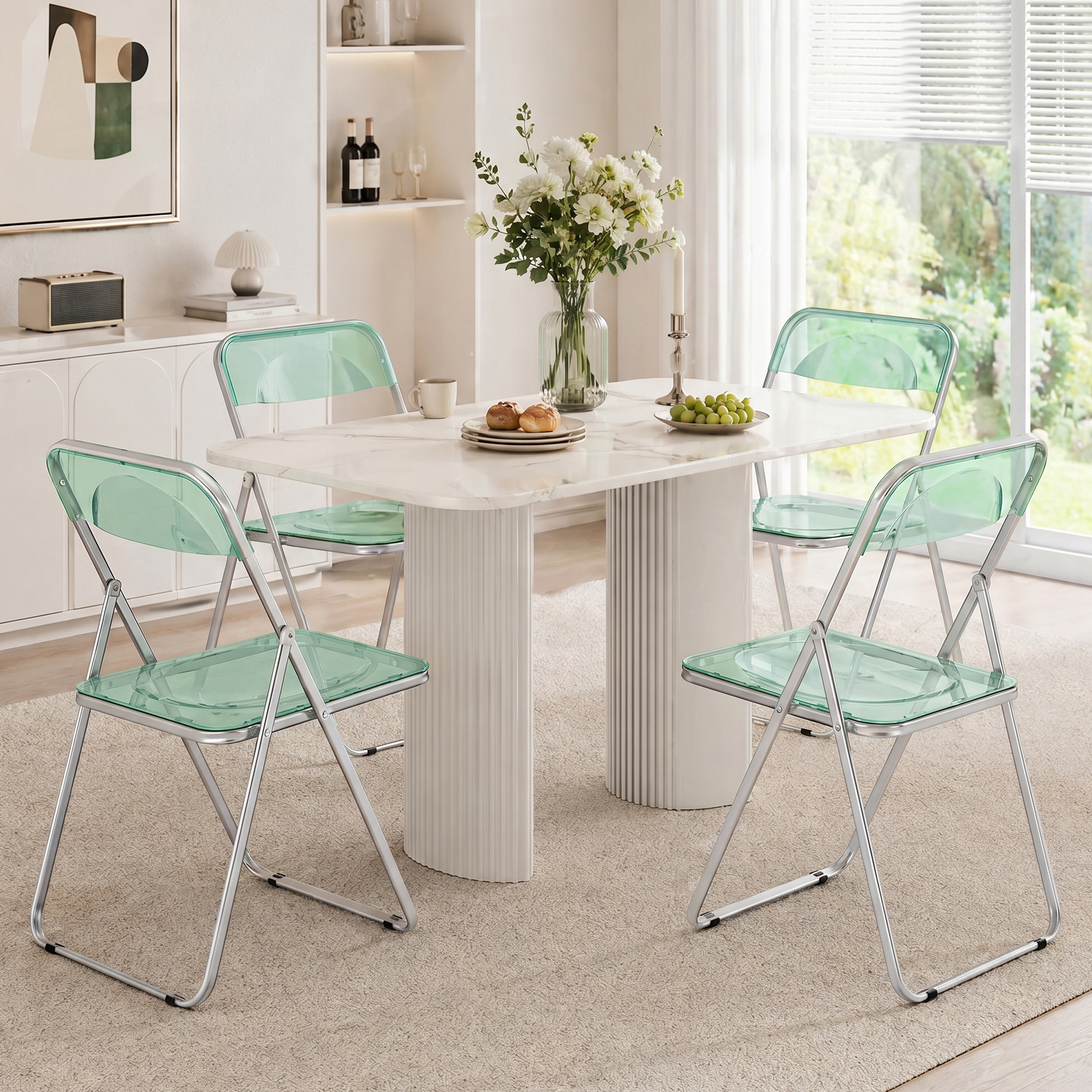 Homcom Set da 4 Sedie Pieghevoli in Acrilico, Sedie Trasparenti, Verde   Aosom Italy