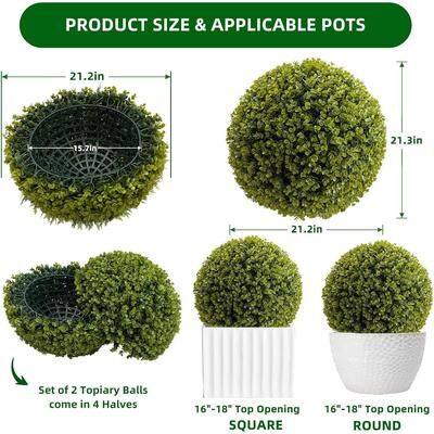 YUN Set of 2 Artificial Cedar Topiary Balls 45cm, UV-Protected Hanging Greenery Spheres