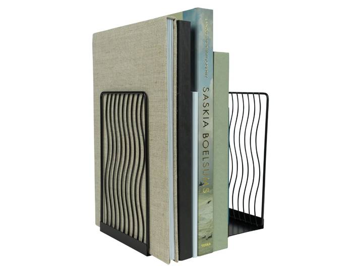 QUVIO Boekensteun golvend design - Set van 2 - Staal - Zwart