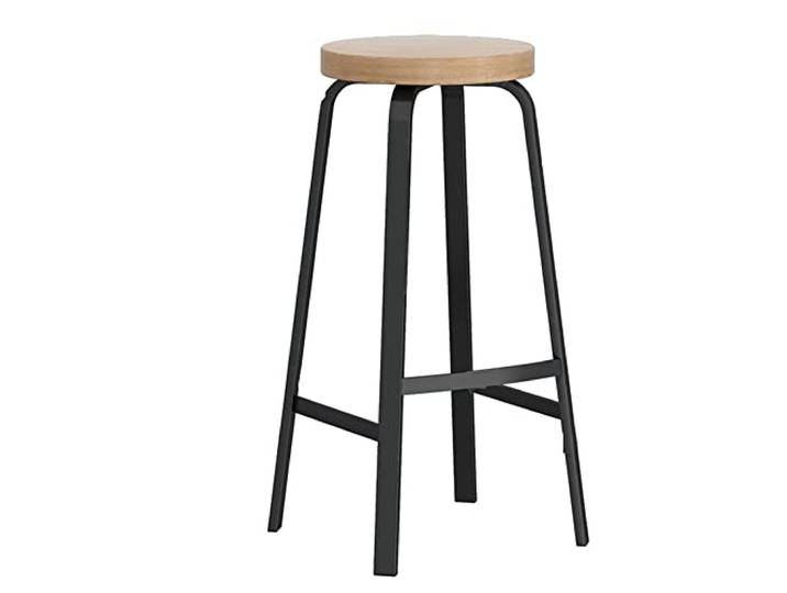 BIRLD Metall Barhocker Stapelbar Stühle Industrie Tresenhocker Round Küchenhocker Sitz In Holz Stapelbar Bistrohocker Schwarz Barstühle Mit Fußstütze (Color : Teak, Size : 75cm/29in)