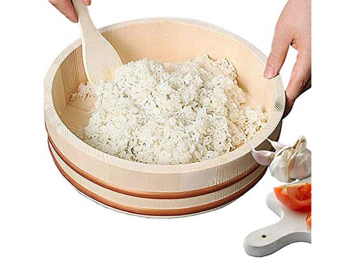 12 Größen Japanisch Hölzern Hangiri Sushi Oke Reis Rührschüssel Wanne Mit Kupferstreifen Für Sushi Restaurant Reis Machen Schüssel Pfanne Servieren Eimer (Weißes Kiefernholz),52x14cm