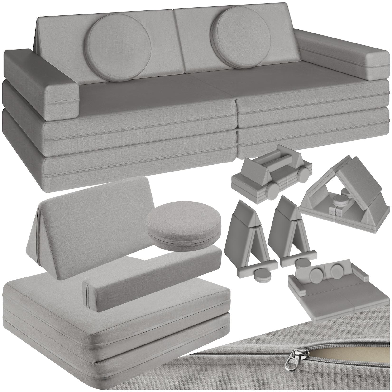 tectake® Spielsofa, 8-teilig, flexible Anordnung, Leinenbezüge, abnehmbar und waschbar, stapelbar