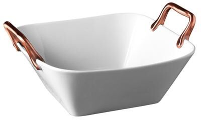 "Denmark 11.20"" White Square Serve Tray with Handles"