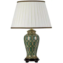 Elstead Lighting Sashi Tischleuchte Keramik Grün Gold Braun mit Stoffschirm E27
