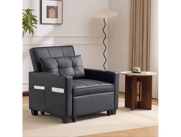 ELVORIN Fauteuil-lit 1 place 3-en-1 74 x 87 x 84 cm USB noir