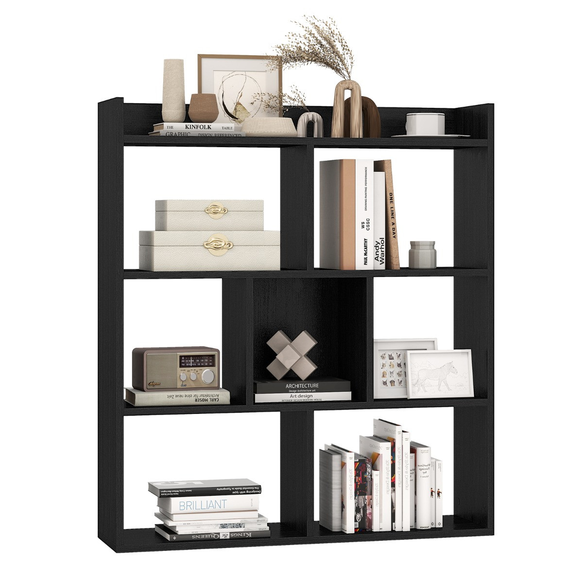 Costway Open Boekenkast met Cube-ontwerp en Anti-kantelfunctie, Zwart