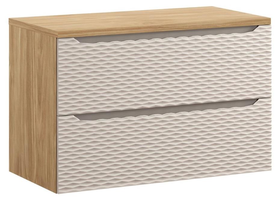 Badezimmer-Set YOKA beige: Unterschrank mit Schubladen 90 cm + Waschtischplatte