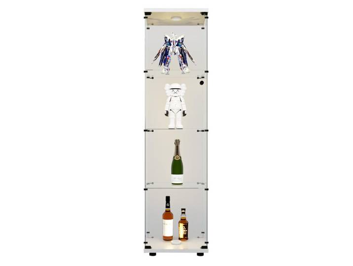 Shopentra Glasvitrine Stand LED 4 Böden Weiß, Glas, 14.3x64.7x16.7 cm, Esszimmer, Vitrinen, Vitrinenschränke