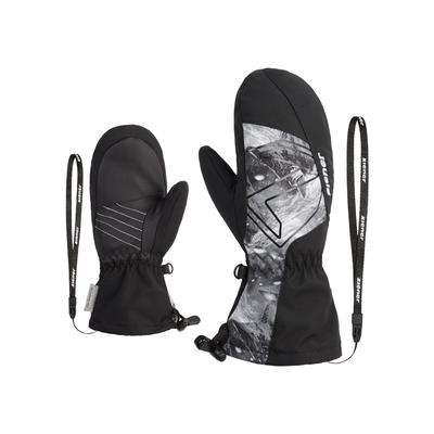 Fäustlinge ZIENER "LAVALINO-Z AQUASHIELD JUNIOR", Mädchen, Gr. 5,5, schwarz.grau mountain print, Materialmix, Handschuhe Fäustlinge, wasserdicht, winddicht, atmungsaktiv, Wollwattierung