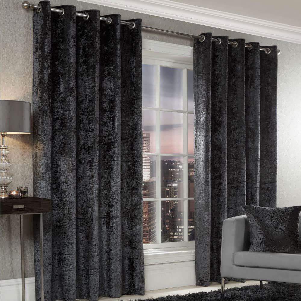 Etta Avenue Eleanora Crushed Velvet Eyelet Panels Charcoal Width 229 x Drop 183 cm