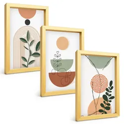 BILDER SET 3er Set - 20x30 cm Goldrahmen - Abstrakte Pflanzenformen