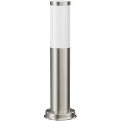 ledscom.de Pollerleuchte PORU für außen, Edelstahl, rund, 38,5cm, inkl. E27 Lampe 3,99W extra-warm-weiß 471lm