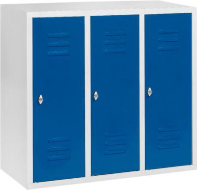 Halbhoher Kleiderspind, 3 Abteile, 300 mm, Drehriegelverschluss, lichtgrau/enzianblau