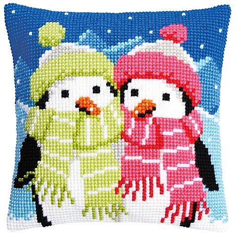 Kreuzstichkissen "Pinguine im Winter"