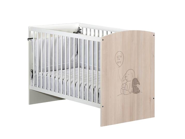 Lit bébé 60x120 sérigraphie lapin - LAPINOU - Blanc/Bois - BABYPRICE