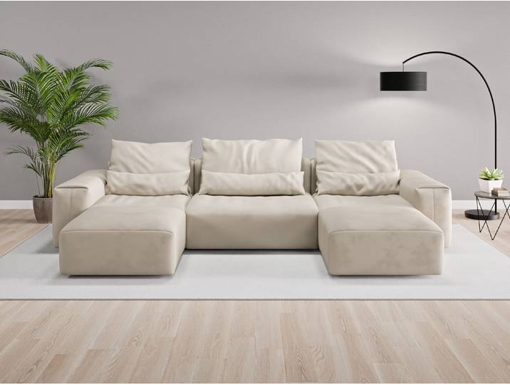 Wohnlandschaft Denver Nr. 2 - Beige/Braun (Beige) - Vintage Velours