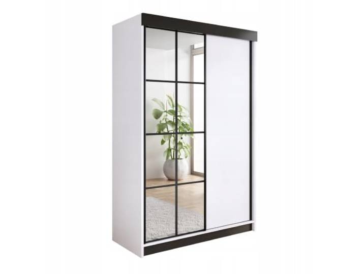 KIER FURNITURE Schiebeschrankmit Spiegel ARI Weiß 150x200x62 cm Geräumiger, Schiebeschrank mit platzsparenden, Türen und Stauraum für Kleidung, Wäsche und Accessoires