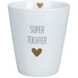 Krasilnikoff Happy Mug Becher Super, Ø8,7 x H10cm, Super Tochter, weiss