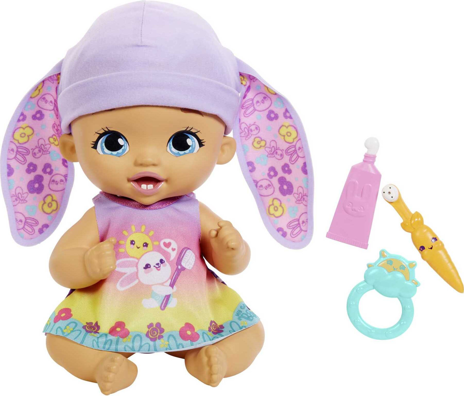 My Garden Baby Konijn-baby pop Lavendel met 3 accessoires en 2-in-1 outfit, Hoogte: 30 cm