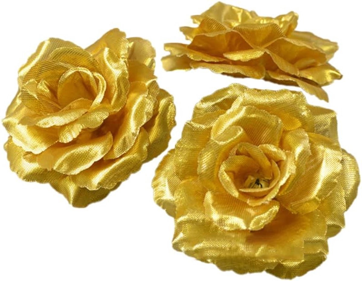 Roze kunstbloemen rozen voor decoratie, goud details